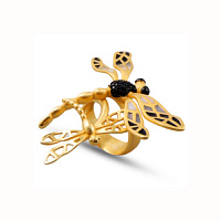 Кольцо Стрекоза 18 (эмаль черная, серая, агат; г/п: античное золото) Испания SI00 0001-02b