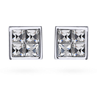 Пусеты Квадро (кристаллы белые, г/п: родий) SW00 0055R-001E1 Uvelina 