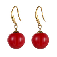 Серьги (керамика красный, г/п: золото, 3.8х1.6 см. 10 гр.) Испания 01902042