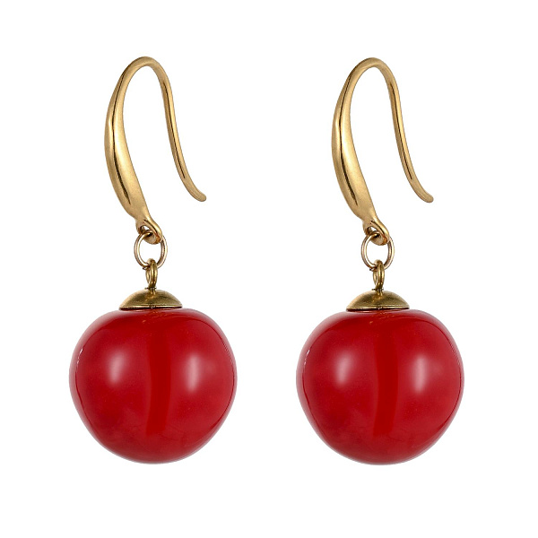 Серьги (керамика красный, г/п: золото, 3.8х1.6 см. 10 гр.) Испания 01902042