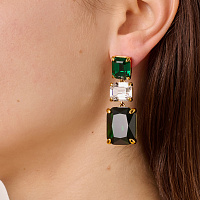 Серьги ESMARA (кристалл зеленый, прозрачный, г/п: золото, 4,8х1,7 см) Дания DYRBERG/KERN 470150