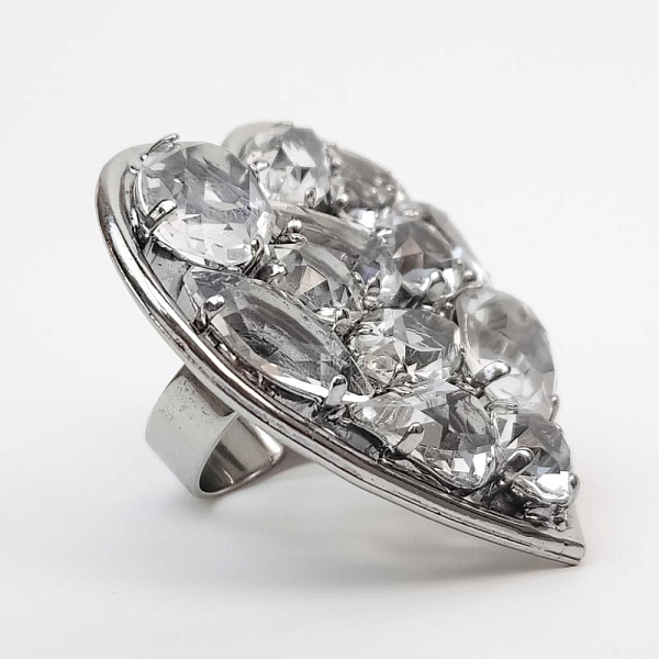 Кольцо Сердце (кристаллы прозрачные, г/п: родий, регулируется) Италия Claudio Canzian 002 01 531