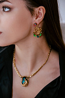 Серьги Дракон (кристалл зеленый, г/п: золото, 4,7х2,5см, 12 гр) Италия  Claudio Canzian  002 02 695