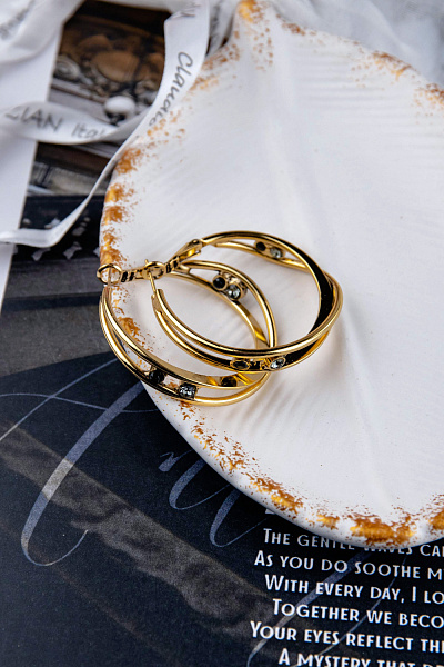 Серьги (кристаллы черный, графит, г/п: золото, d 4 см, 14 гр) Италия  Claudio Canzian 002 02 834