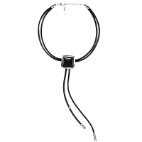 Колье (муранское стекло-черный нат.кожа, г/п: серебро, регулир) 243801-01 Испания  Ciclon Kubik