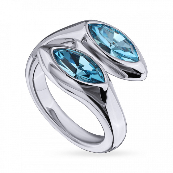 картинка Кольцо Эдем (кристаллы аквамарин, г/п: родий, р.18) Uvelina SW00 0110R-202R1-8 ювелирный  магазин Калина являющийся официальным дистрибьютором в России 