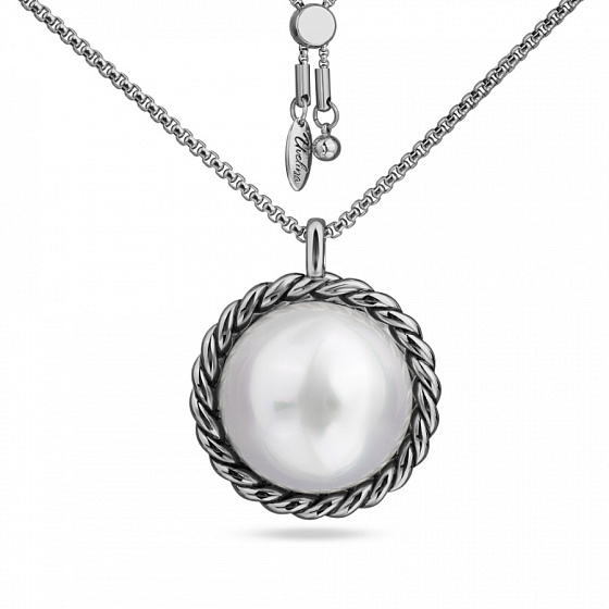 картинка Кулон old money (майорка 28 мм белая, 90 см, г/п: античное серебро) Uvelina MG05 0028AS-01P ювелирный  магазин Калина являющийся официальным дистрибьютором в России 