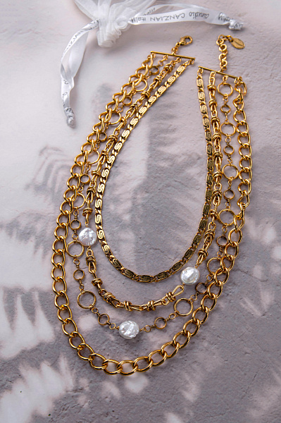 Колье Цепи (жемчуг, г/п: золото, 63х3,5 см) Италия Claudio Canzian  002 05 406