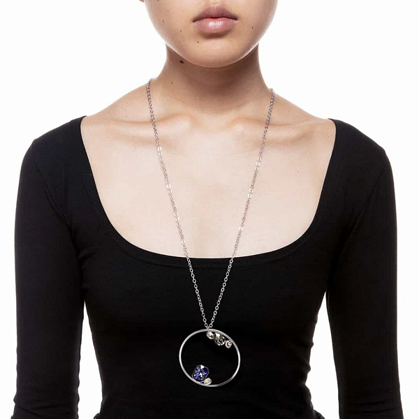 Колье Sameera (кристалл голубой, прозрачный, г/п: серебро, d 6.5 см, 85 см) K.Vassou KV25.2-308360S