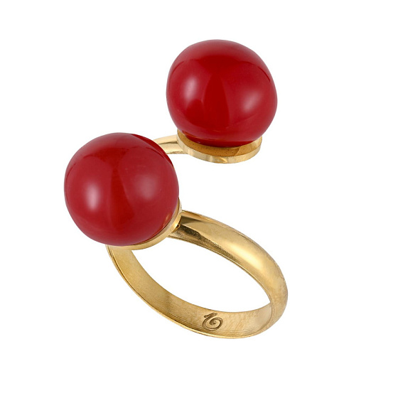 картинка Кольцо (керамика красный, d 1 см, г/п: золото, регулируется) Испания 01901035 ювелирный  магазин Калина являющийся официальным дистрибьютором в России 