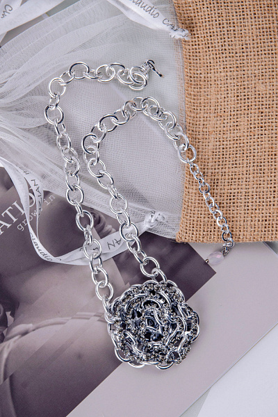 Колье Цепи (Кристалл графит, регулируется до  50см, кулон 4,5 см) Италия Claudio Canzian 002 04 778