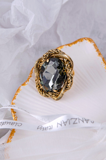 картинка Кольцо Жгуты (кристалл графит, 4х3,5 см, регулируется) Италия  Claudio Canzian 002 01 102 ювелирный  магазин Калина являющийся официальным дистрибьютором в России 