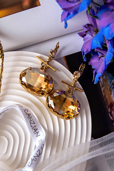 картинка Серьги Карина (кристалл медовый, 5,3х3 см, 30гр.) Италия Claudio Canzian 002 02 017 ювелирный  магазин Калина являющийся официальным дистрибьютором в России 
