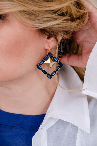 Серьги Ромб (синий кристалл) 2,8х2.9 см Италия Claudio Canzian 002 02 444