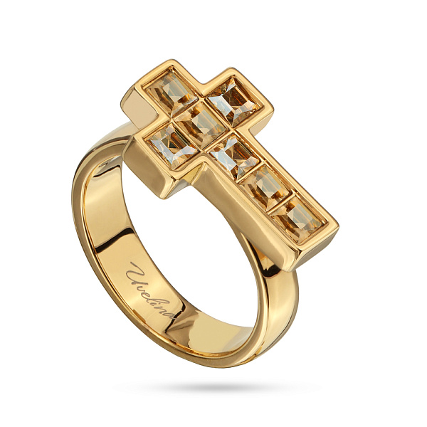 Кольцо Квадро (кристаллы шампань, г/п: золото, р.19 регулир.) SW00 0055G-016R4-9