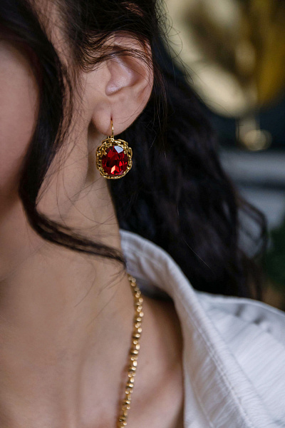 Серьги (Кристалл красный, 3х1,9 см, 12 гр.) Италия Claudio Canzian 002 02 822