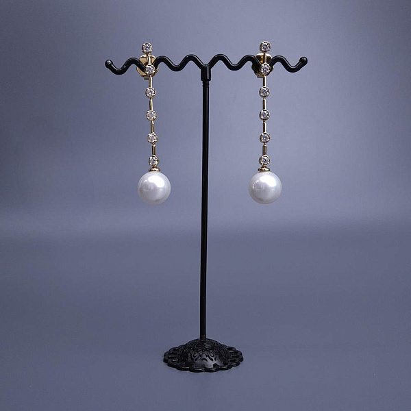 Серьги (майорка, кубический цирконий, г/п: золото, 6,5х1,4 см, 10гр.) Испания Madreperla 020 02 100