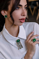 Брошь (кристаллы белые, зеленые, бежевые, агат, 7,4х3,2 см, 22 гр) Италия Claudio Canzian 002 11 164