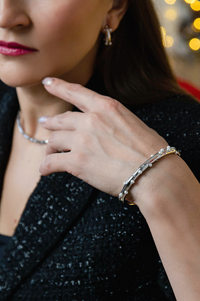 Браслет Просекко (майорка, кристаллы белые, г/п: родий) Uvelina BS05 0530R-001B-M