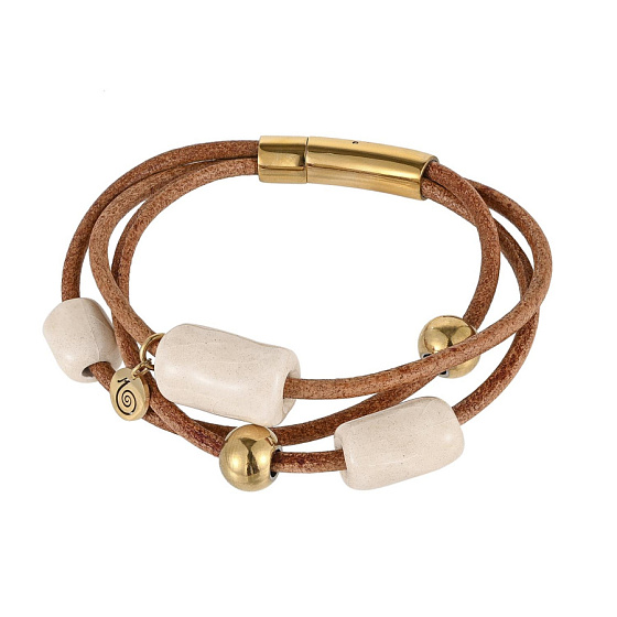 картинка Браслет (керамика бежевый, г/п: золото, 20 см, 2.5 см) Испания 01904005 Maximilianas ювелирный  магазин Калина являющийся официальным дистрибьютором в России 