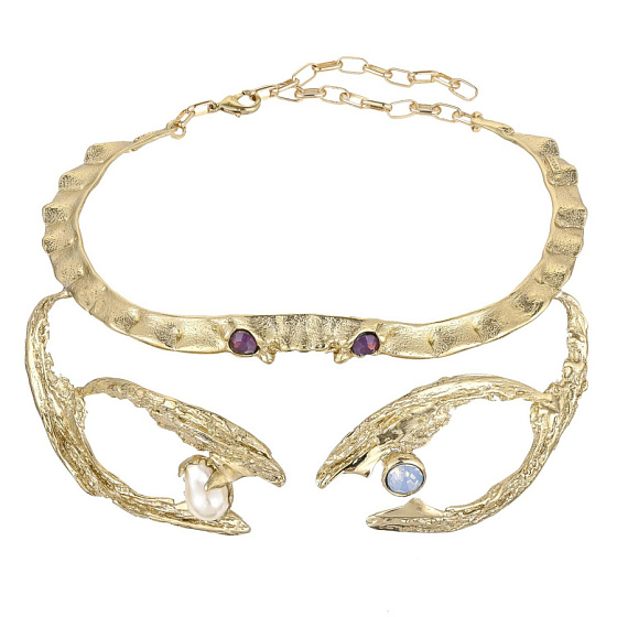 картинка Колье Краб (кристаллы, иск.жемчуг, г/п: золото) Греция Kalliope 022 05 097 ювелирный  магазин Калина являющийся официальным дистрибьютором в России 