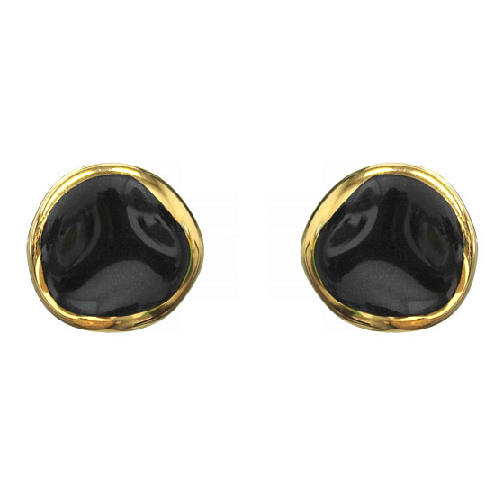 картинка Пусеты  (керамика черные, г/п: золото,1.4х1.4 см) Испания 01902014 ювелирный  магазин Калина являющийся официальным дистрибьютором в России 