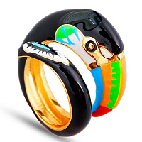 Кольцо Тукан цв.(Эмаль голубая,зеленая,оранжевая,черная, г/п: золото, р.18) Uvelina  EX00 0030GM-00R