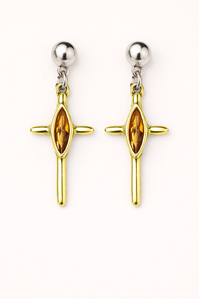 Серьги Ciclon 260607 (кристалл медовый, г/п: серебро, золото, 4х2 см) Испания Cruz