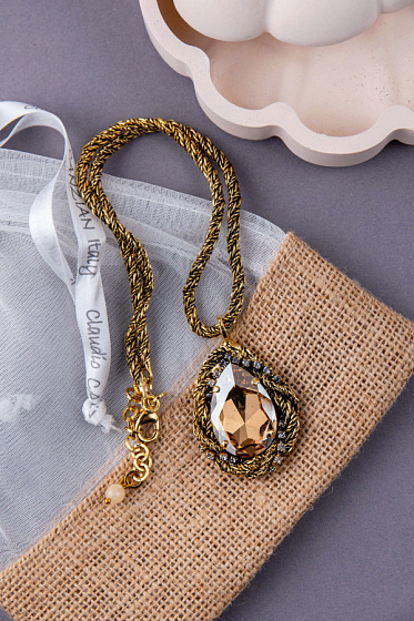 картинка Колье Франческа (Кристалл медовый, 47 см, 4,2Х3,2 см) Италия Claudio Canzian  002 05 528 ювелирный  магазин Калина являющийся официальным дистрибьютором в России 