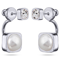 Серьги Теннис (Кристалл белый, жемчуг майорка, г/п: родий, 4 мм, 8 мм) Uvelina SW00 0005R-01E