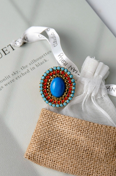 Кольцо (кристалл голубой. оранжевый, натур.камень, 3.7х3.1см) Италия Claudio Canzian 002 01 558