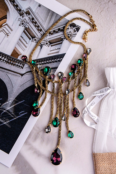 картинка Колье Хромосомы (кристаллы пурпурные, зеленые, графитовые, 51 см) Италия Claudio Canzian 002 05 213 ювелирный  магазин Калина являющийся официальным дистрибьютором в России 