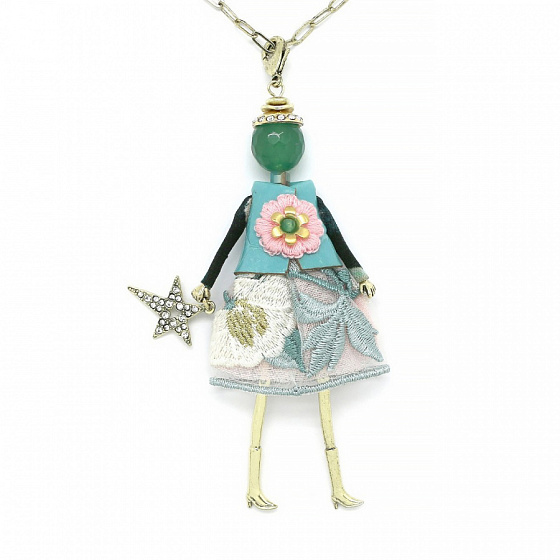 картинка Подвеска (кукла Дениз, в юбке и голубой жилетке, золотистый) MIA-2602-CL8143 Франция MiAmelie ювелирный  магазин Калина являющийся официальным дистрибьютором в России 