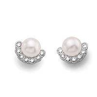 Серьги (кристалл прозрачный, жемчуг белый, г/п: родий, 0,8х1 см) 23082 Австрия Oliver Weber