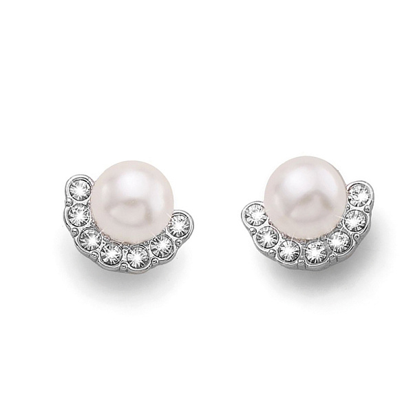 Серьги (кристалл прозрачный, жемчуг белый, г/п: родий, 0,8х1 см) 23082 Австрия Oliver Weber