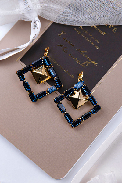 Серьги Ромб (синий кристалл) 2,8х2.9 см Италия Claudio Canzian 002 02 444