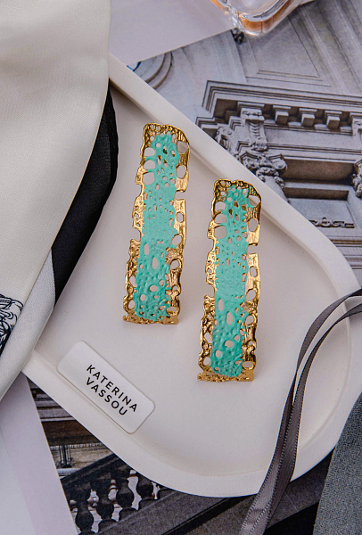 Серьги Gersemi (перфорированный дизайн, мята, г/п: золото) Греция Katerina Vassou KV24.1-302016G