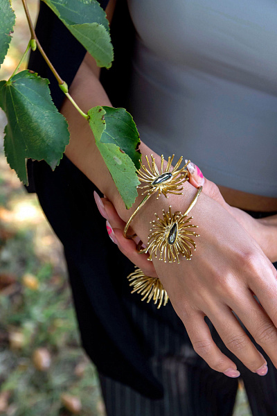 Браслет (кристаллы графит, г/п: золото, регулируется) Греция Kalliope 022 04 010