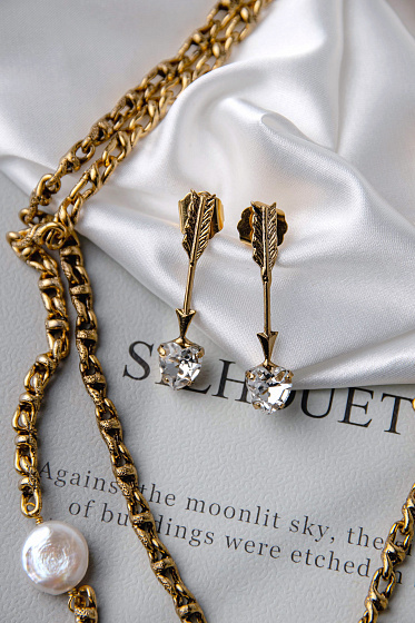 картинка Серьги Сердца (кристаллы прозрачные, 3.7х0.8 см, 4 гр) Италия Claudio Canzian 002 02 912 ювелирный  магазин Калина являющийся официальным дистрибьютором в России 