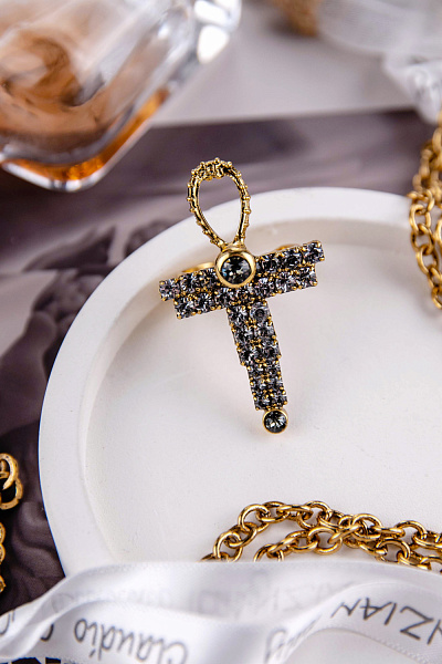 Кольцо Крест (кристалл прозрачный, графит. 4.2х2.5 см, регулир.) Италия Claudio Canzian 002 01 297