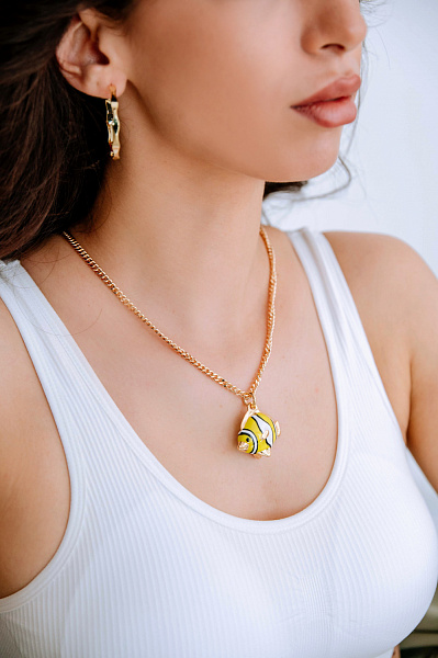 Колье Рыбка желтая (эмаль, г/п: золото, 4х3,5 см, 85 см) Италия ANNIBALE BALDINI 007 05 039