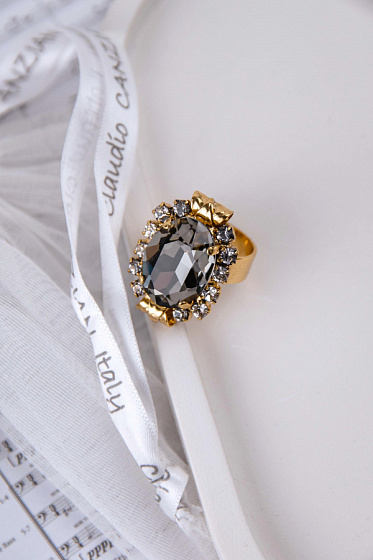 картинка Кольцо (кристалл графит 2,9х1,8 см, регулируется) Италия Claudio Canzian  002 01 553 ювелирный  магазин Калина являющийся официальным дистрибьютором в России 