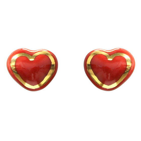 картинка Пусеты Сердце (керамика,красный г/п: золото, 1.4х1см) Испания 01902025 ювелирный  магазин Калина являющийся официальным дистрибьютором в России 