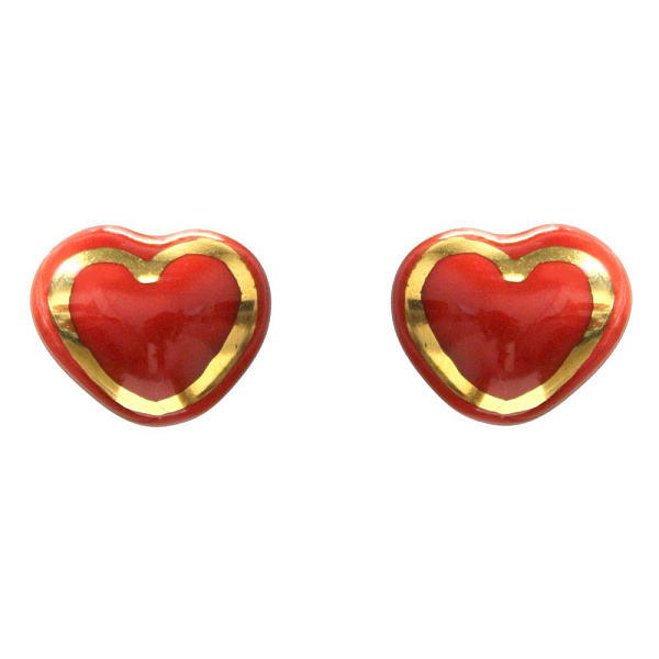 Пусеты Сердце (керамика,красный г/п: золото, 1.4х1см) Испания 01902025