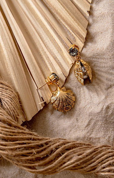 Серьги Ракушка (кристалл графит, майорка, 3,5х1,4см, 12гр.) Италия Claudio Canzian 002 05 786