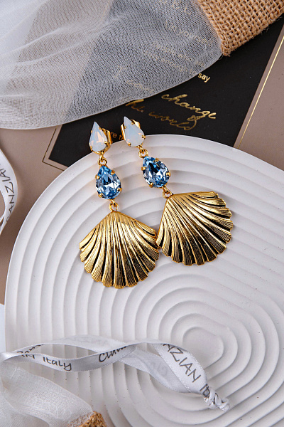 Серьги Круиз (кристаллы голубые, белый опал, 6,7х3,2 см, 13гр) Италия Claudio Canzian 002 02 784