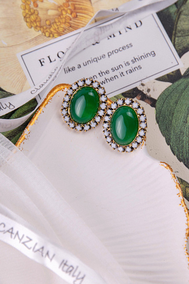 картинка Серьги (кристаллы белые, агат, 2,5х2 см, 12гр.) Италия Claudio Canzian 002 02 827 ювелирный  магазин Калина являющийся официальным дистрибьютором в России 