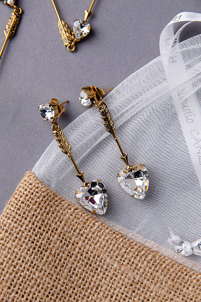 Серьги Сердца (кристаллы прозрачные, 5.8х1.4 см, 10 гр) Италия Claudio Canzian 002 02 913