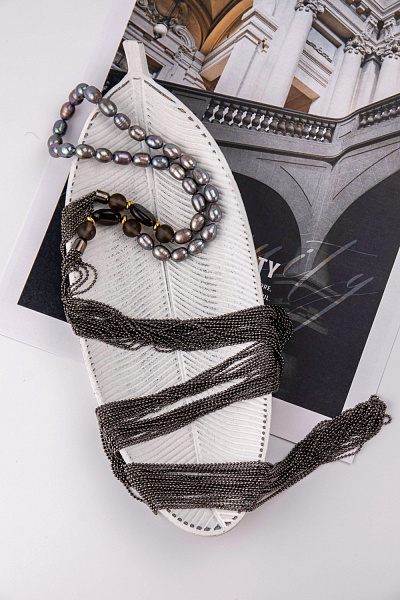 Колье Afrodite pearl (Жемчуг шоколад, раухтопаз, цепи маниль цвет тауп) Италия Perfetto 51 001 001