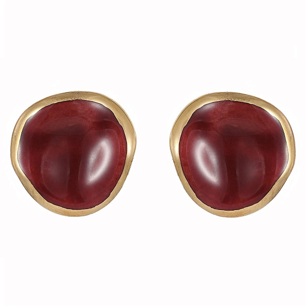 Пусеты (керамика бордо, г/п: золото, 1.5х1.5см, 3 гр.) Испания 01902014 Maximilianas